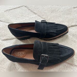 Franco Sarto Black Suede Women’s Darius Suede Fringe Loafers